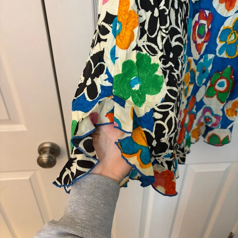 Jams World Voile Retro Multi Floral Rayon Cotton Sleeveless Tank Dress Ruffle M - Picture 9 of 9